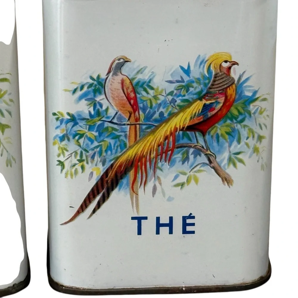 Antique kitchen Canisters Set of 5 Stackable  French 1920’s Tin With Lids As is